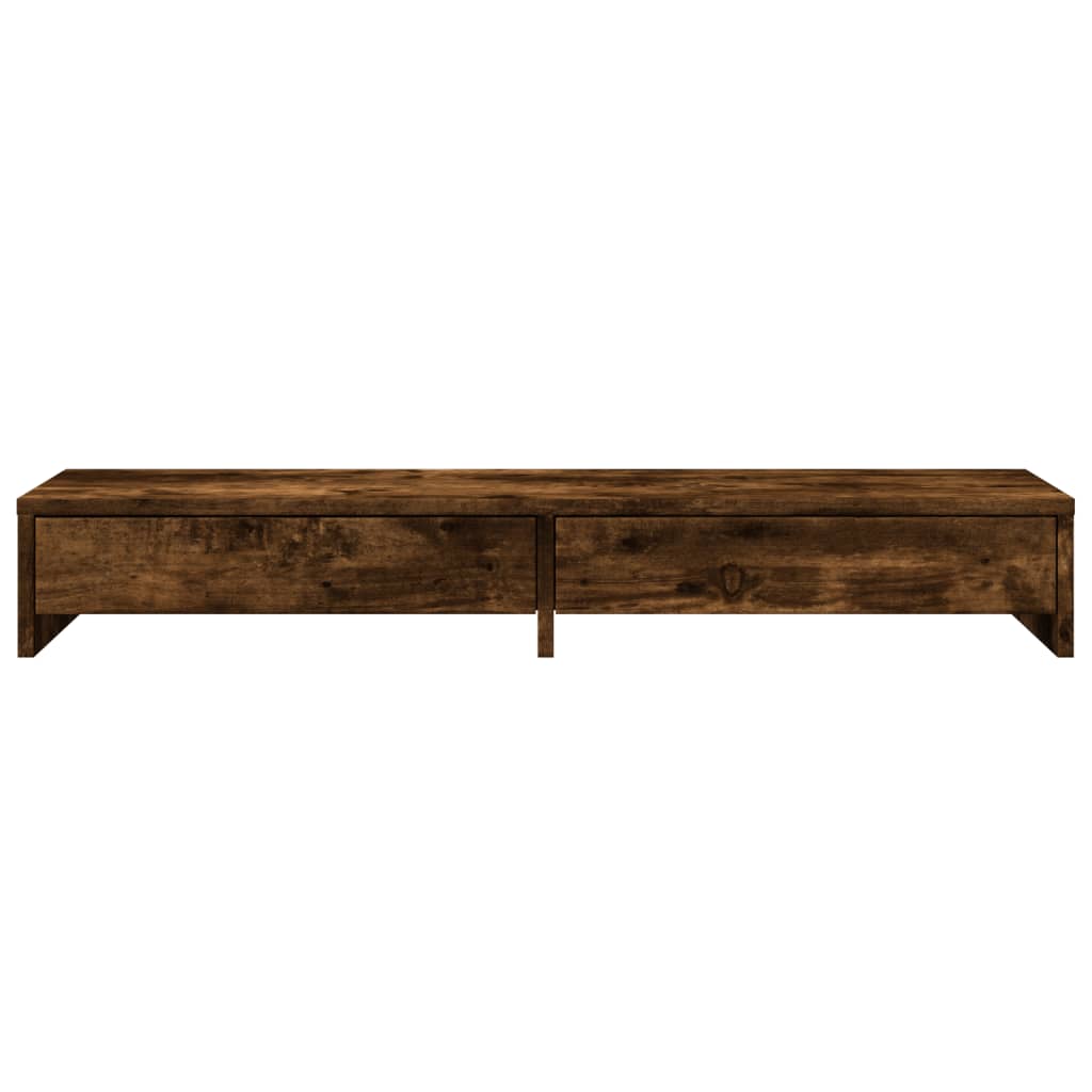 füstös tölgy szerelt fa monitorállvány fiókokkal 100x27x15 cm