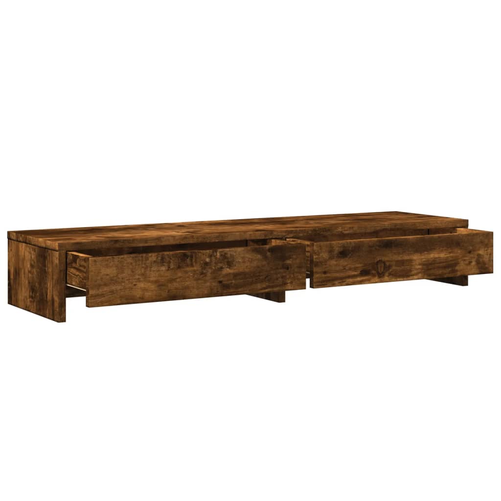 füstös tölgy szerelt fa monitorállvány fiókokkal 100x27x15 cm