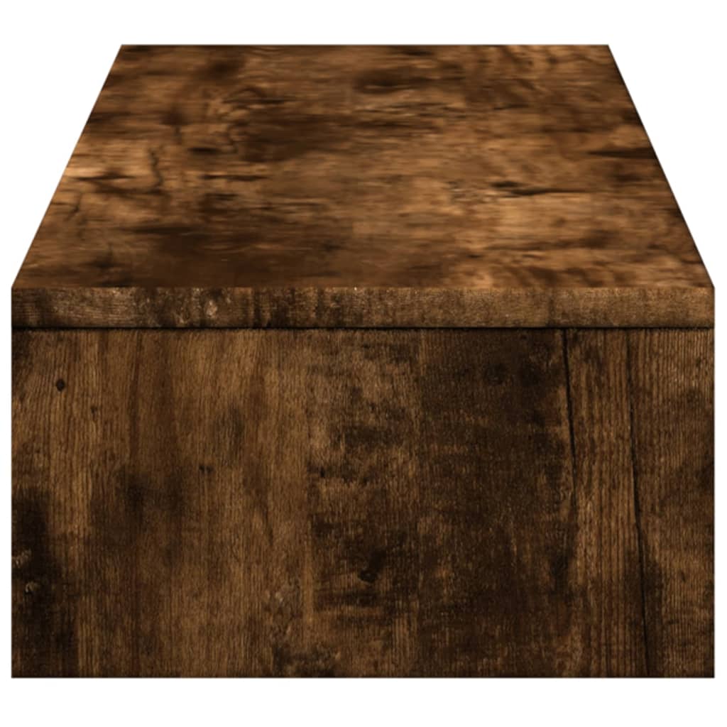 füstös tölgy szerelt fa monitorállvány fiókokkal 100x27x15 cm