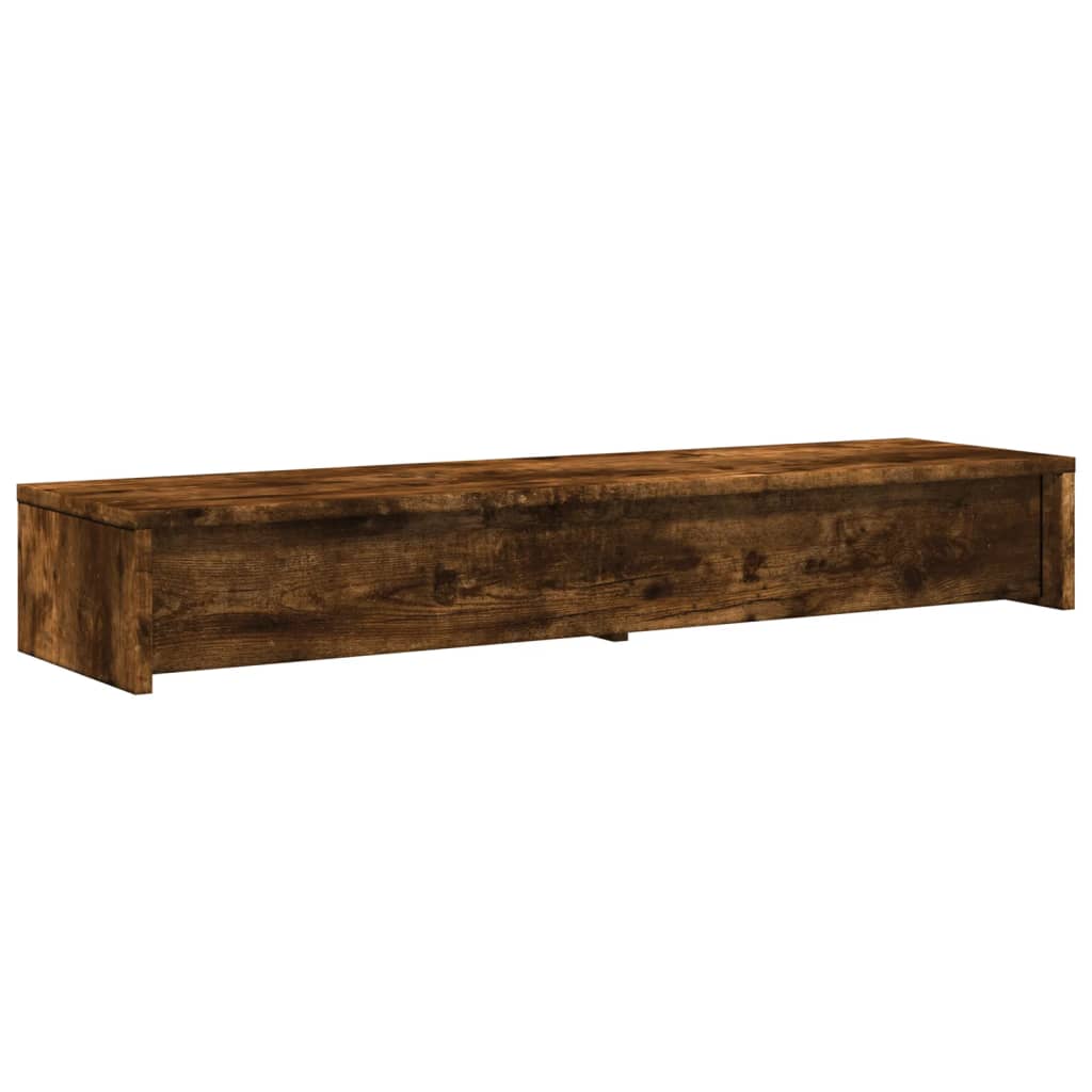 füstös tölgy szerelt fa monitorállvány fiókokkal 100x27x15 cm
