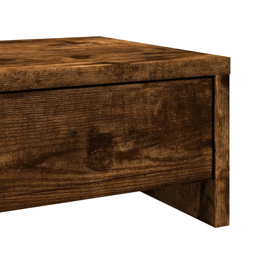 füstös tölgy szerelt fa monitorállvány fiókokkal 100x27x15 cm