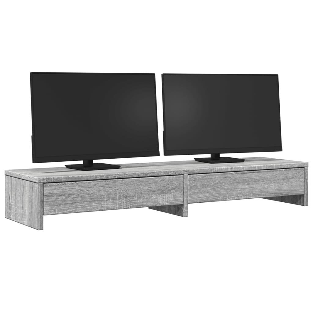 szürke sonoma szerelt fa monitorállvány fiókokkal 100x27x15 cm