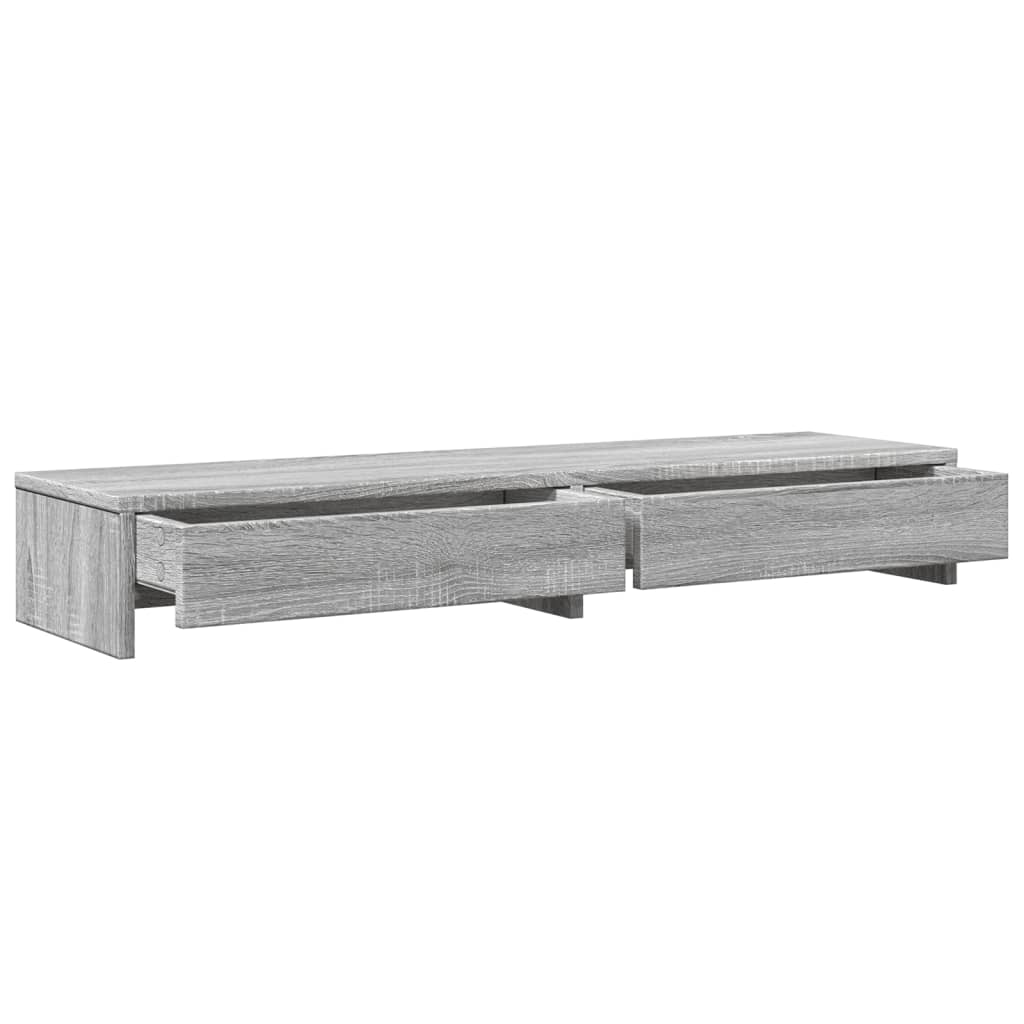szürke sonoma szerelt fa monitorállvány fiókokkal 100x27x15 cm