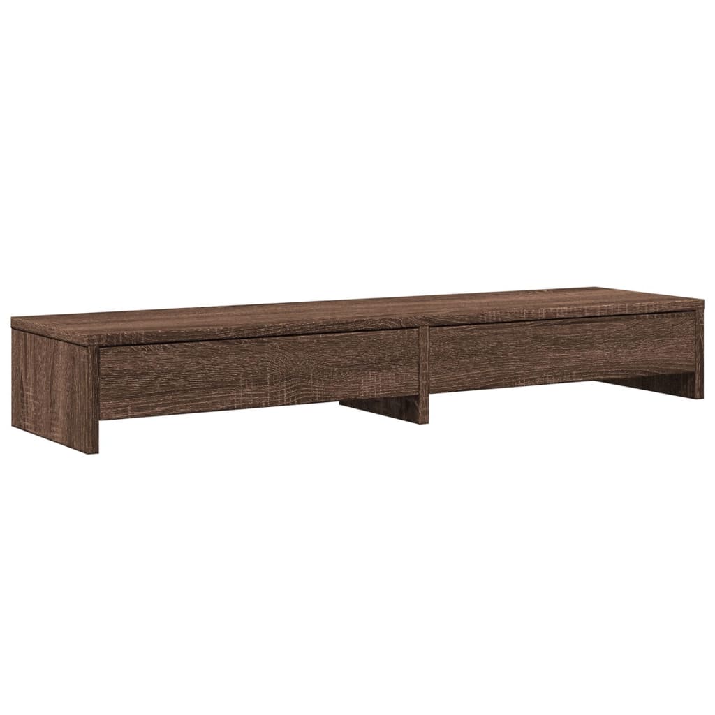 barna tölgy szerelt fa monitorállvány fiókokkal 100x27x15 cm