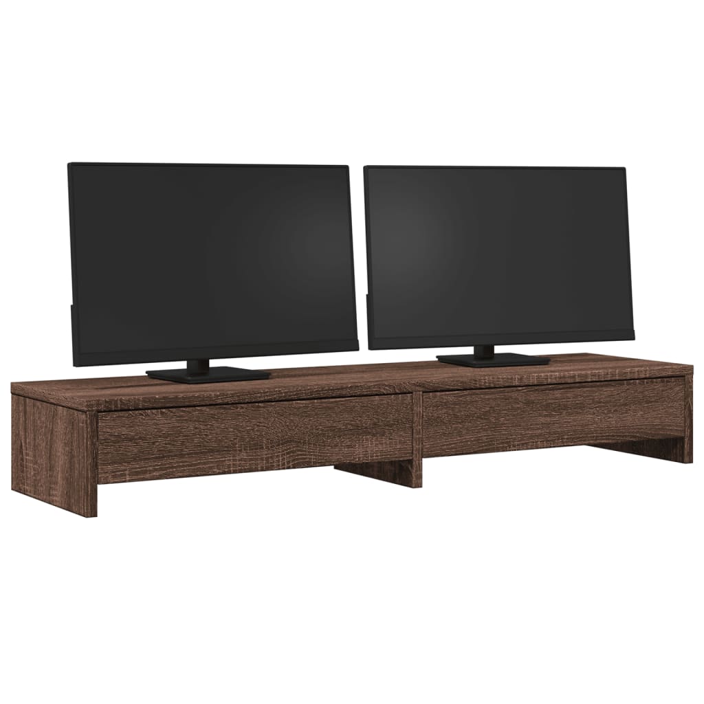 barna tölgy szerelt fa monitorállvány fiókokkal 100x27x15 cm