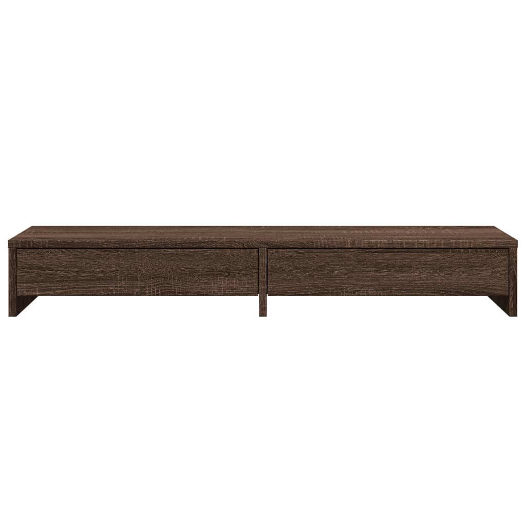 barna tölgy szerelt fa monitorállvány fiókokkal 100x27x15 cm