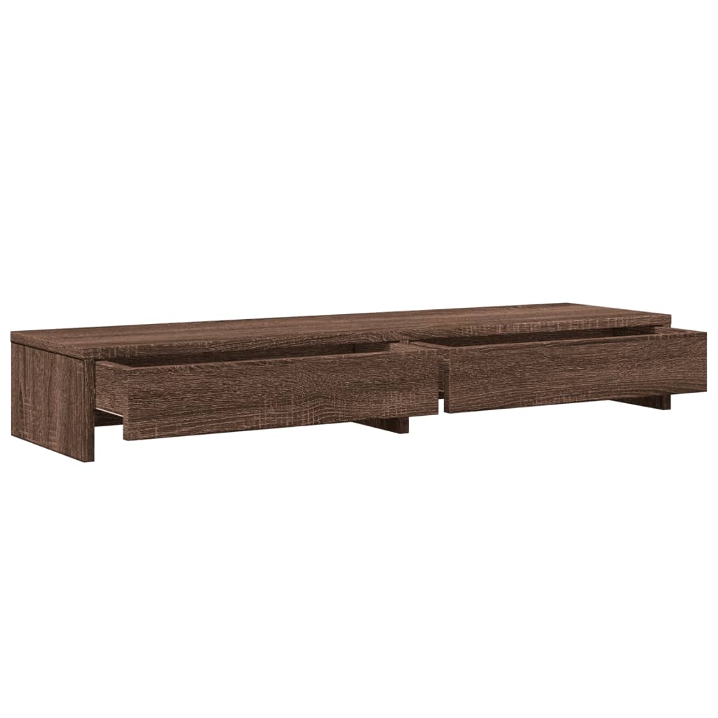 barna tölgy szerelt fa monitorállvány fiókokkal 100x27x15 cm