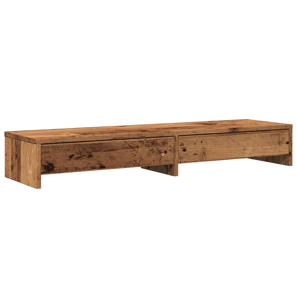 antik fa színű szerelt fa monitorállvány fiókokkal 100x27x15 cm