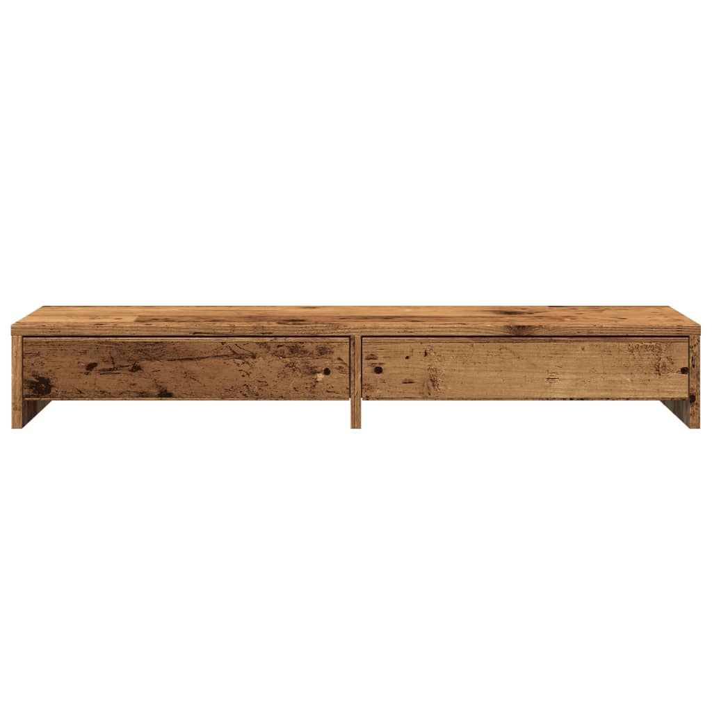 antik fa színű szerelt fa monitorállvány fiókokkal 100x27x15 cm