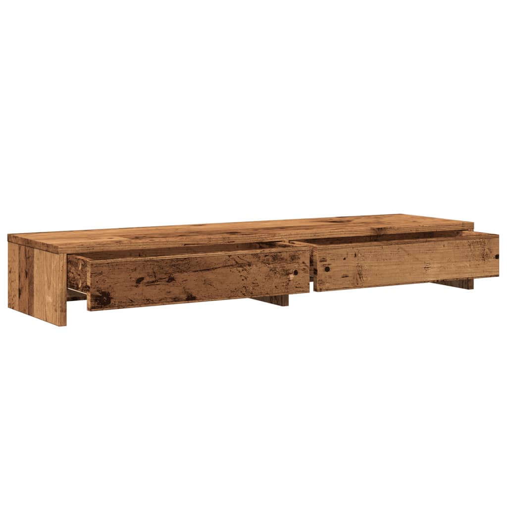 antik fa színű szerelt fa monitorállvány fiókokkal 100x27x15 cm