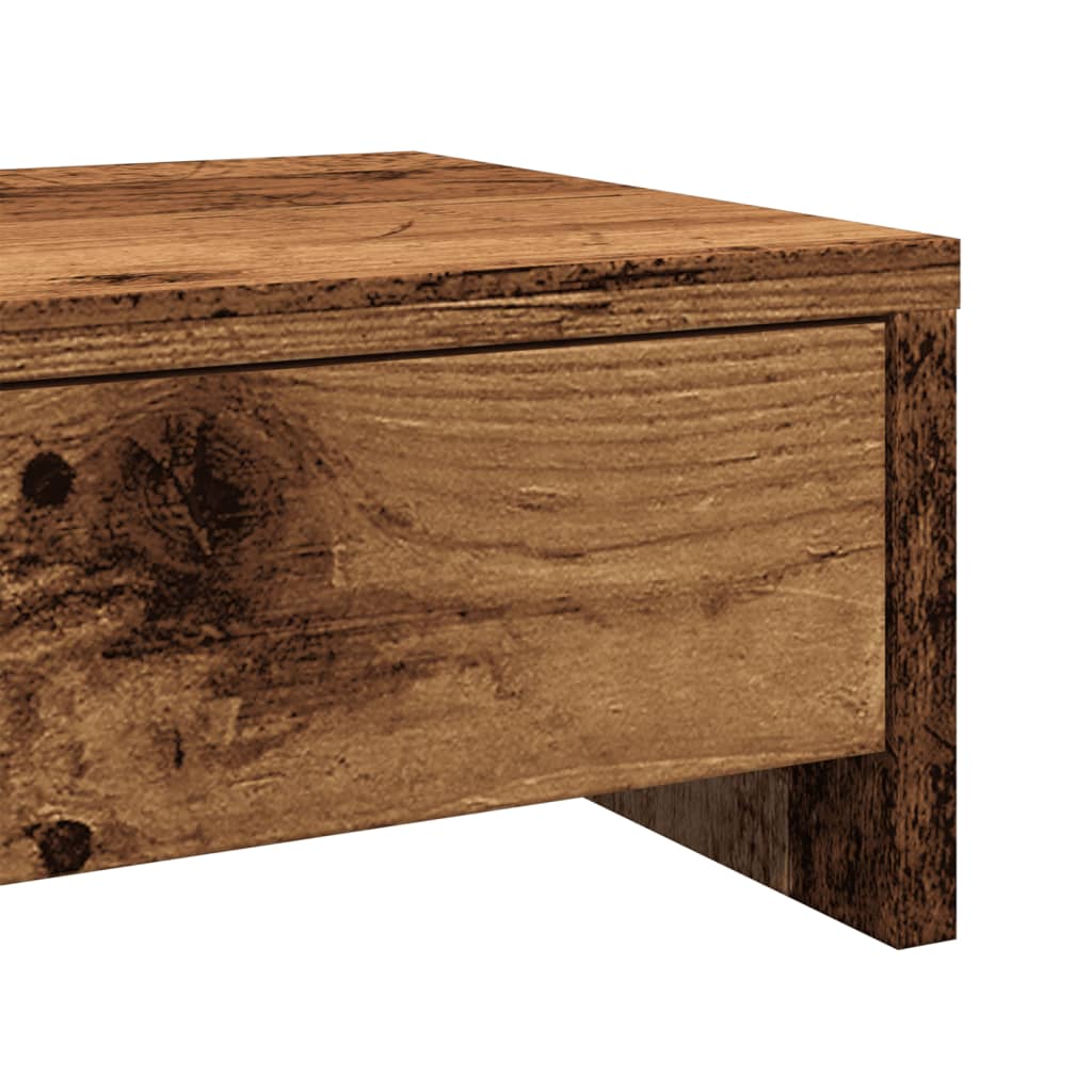antik fa színű szerelt fa monitorállvány fiókokkal 100x27x15 cm