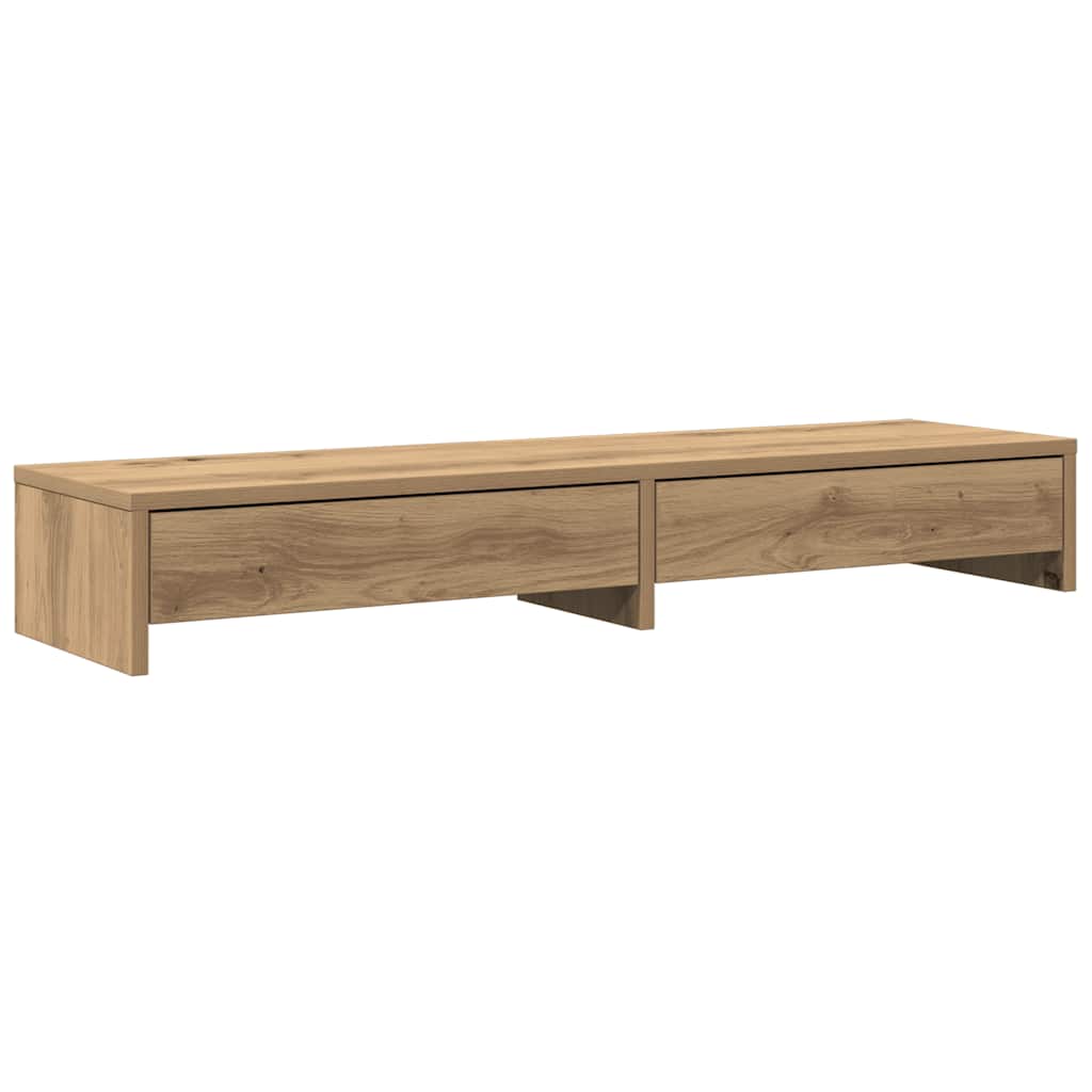 kézműves tölgy szerelt fa monitorállvány fiókokkal 100x27x15 cm
