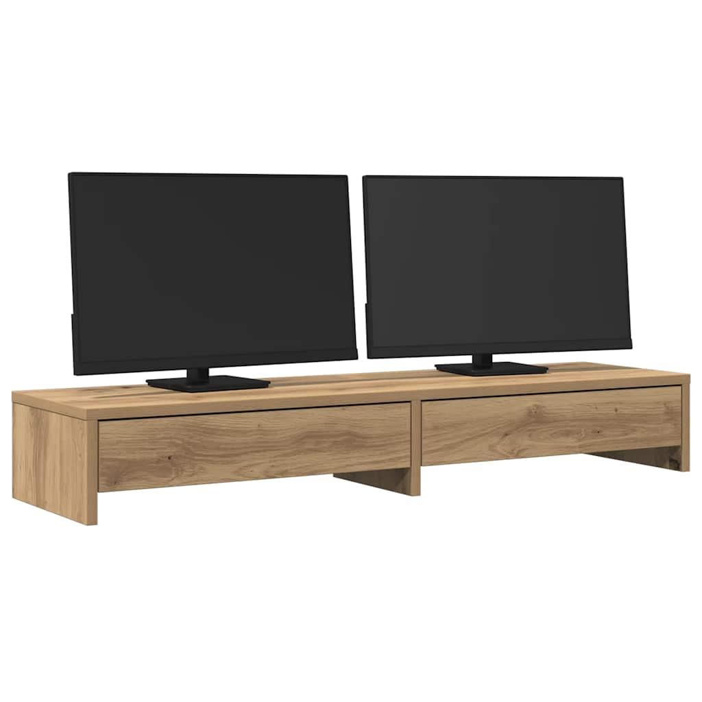 kézműves tölgy szerelt fa monitorállvány fiókokkal 100x27x15 cm