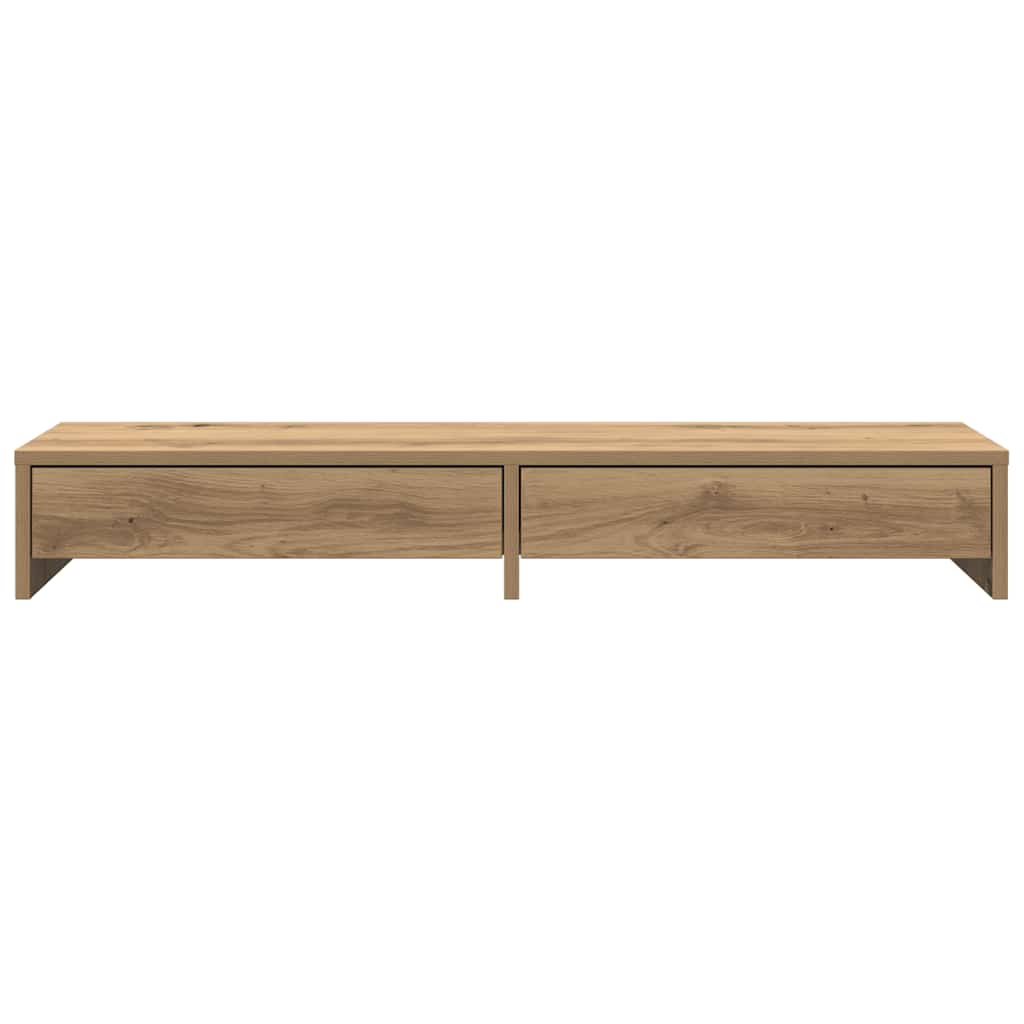 kézműves tölgy szerelt fa monitorállvány fiókokkal 100x27x15 cm