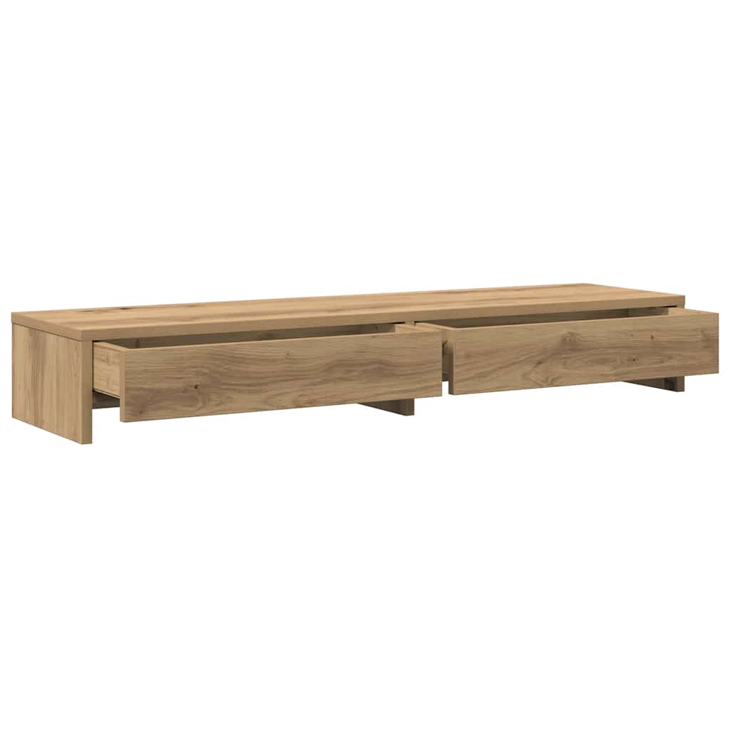 kézműves tölgy szerelt fa monitorállvány fiókokkal 100x27x15 cm