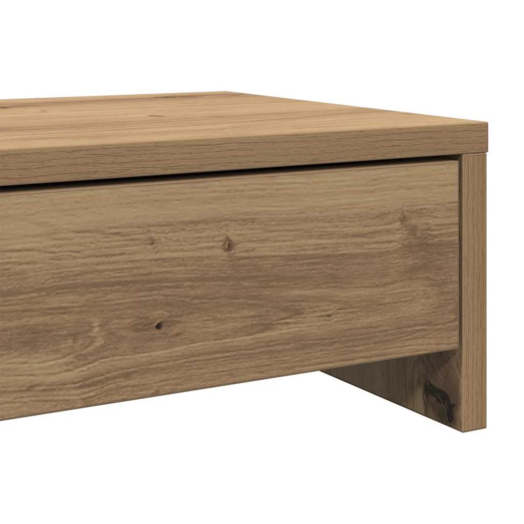 kézműves tölgy szerelt fa monitorállvány fiókokkal 100x27x15 cm
