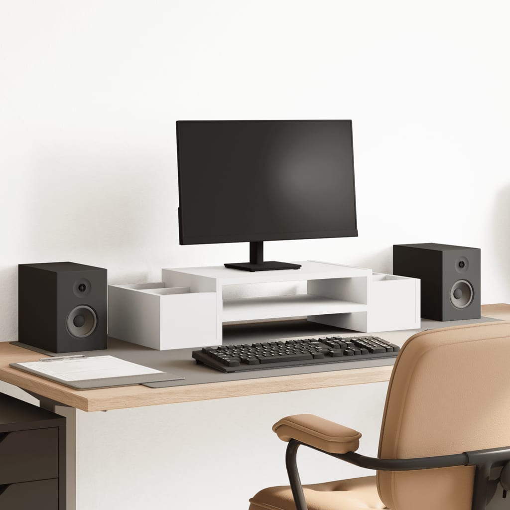 fehér szerelt fa monitorállvány tárolóval 70 x 27 x 15 cm