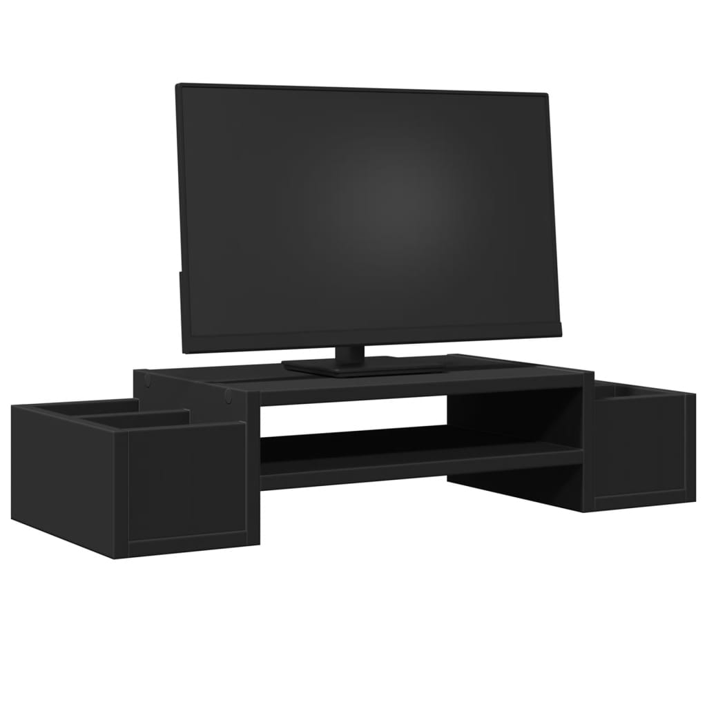 fekete szerelt fa monitorállvány tárolóval 70 x 27 x 15 cm