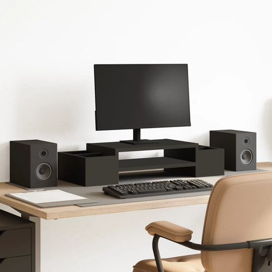 fekete szerelt fa monitorállvány tárolóval 70 x 27 x 15 cm