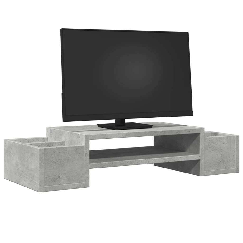 betonszürke szerelt fa monitorállvány tárolóval 70 x 27 x 15 cm
