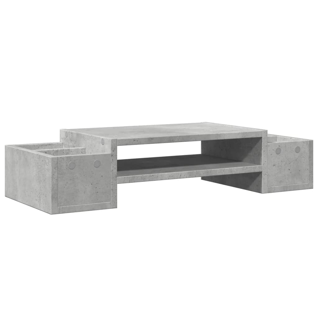 betonszürke szerelt fa monitorállvány tárolóval 70 x 27 x 15 cm