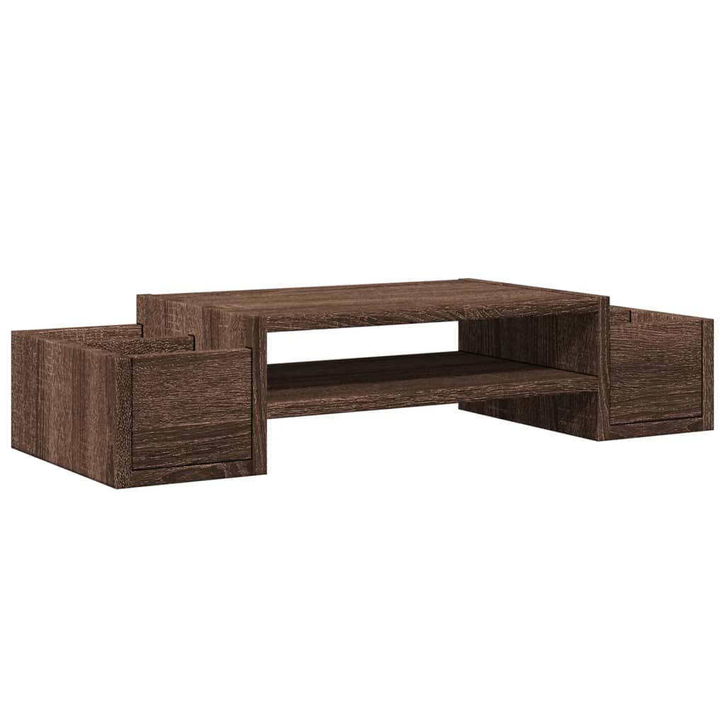 barna tölgy szerelt fa monitorállvány tárolóval 70 x 27 x 15 cm