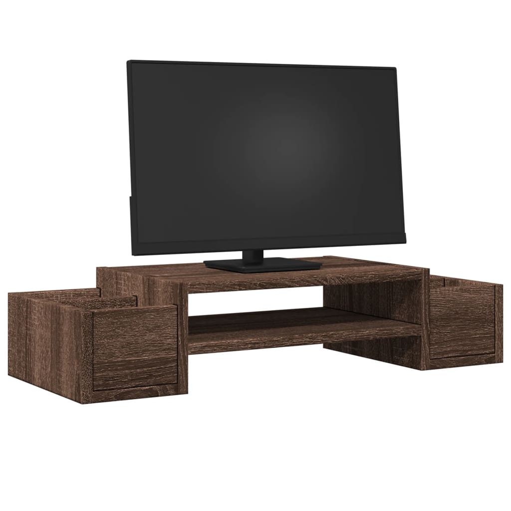 barna tölgy szerelt fa monitorállvány tárolóval 70 x 27 x 15 cm