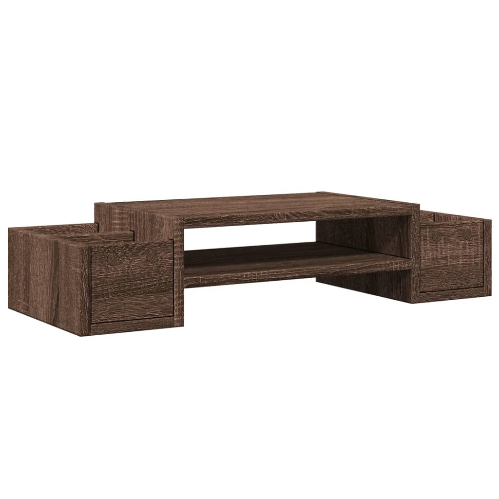 barna tölgy szerelt fa monitorállvány tárolóval 70 x 27 x 15 cm