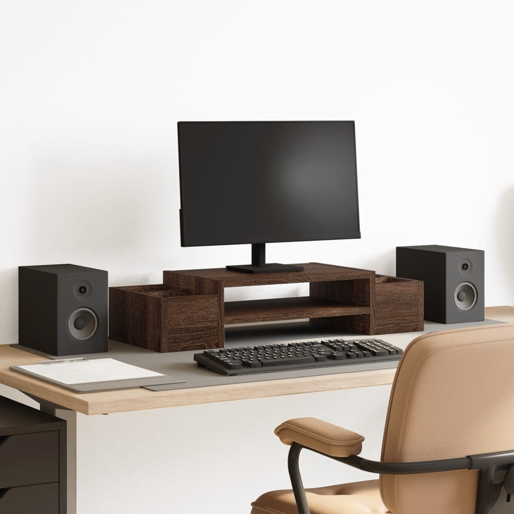 barna tölgy szerelt fa monitorállvány tárolóval 70 x 27 x 15 cm