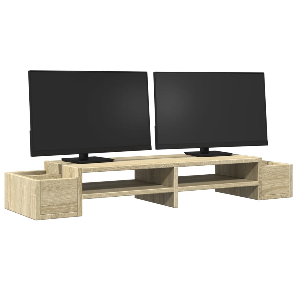 sonoma tölgy szerelt fa monitorállvány tárolóval 100x27x15 cm