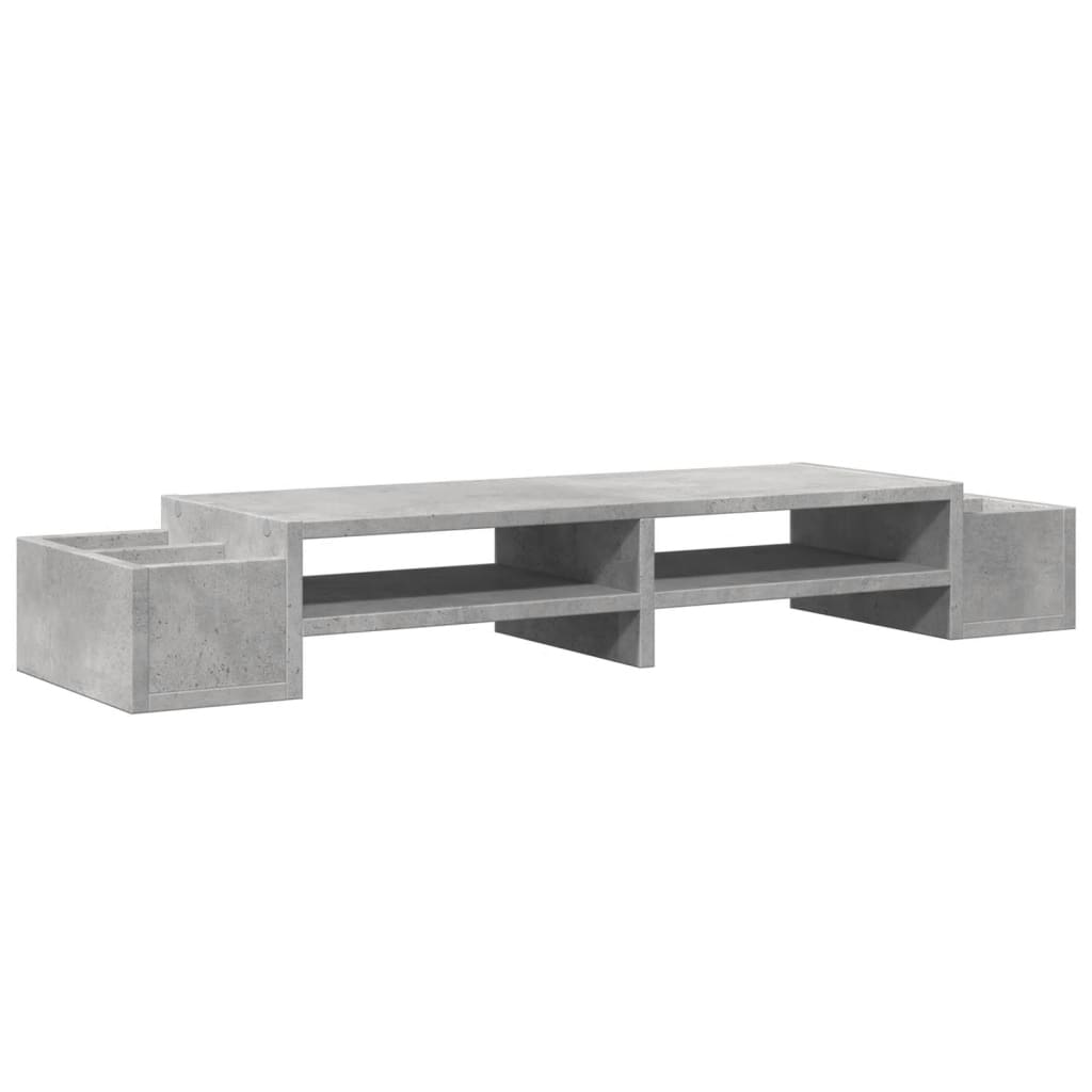 betonszürke szerelt fa monitorállvány tárolóval 100x27x15 cm