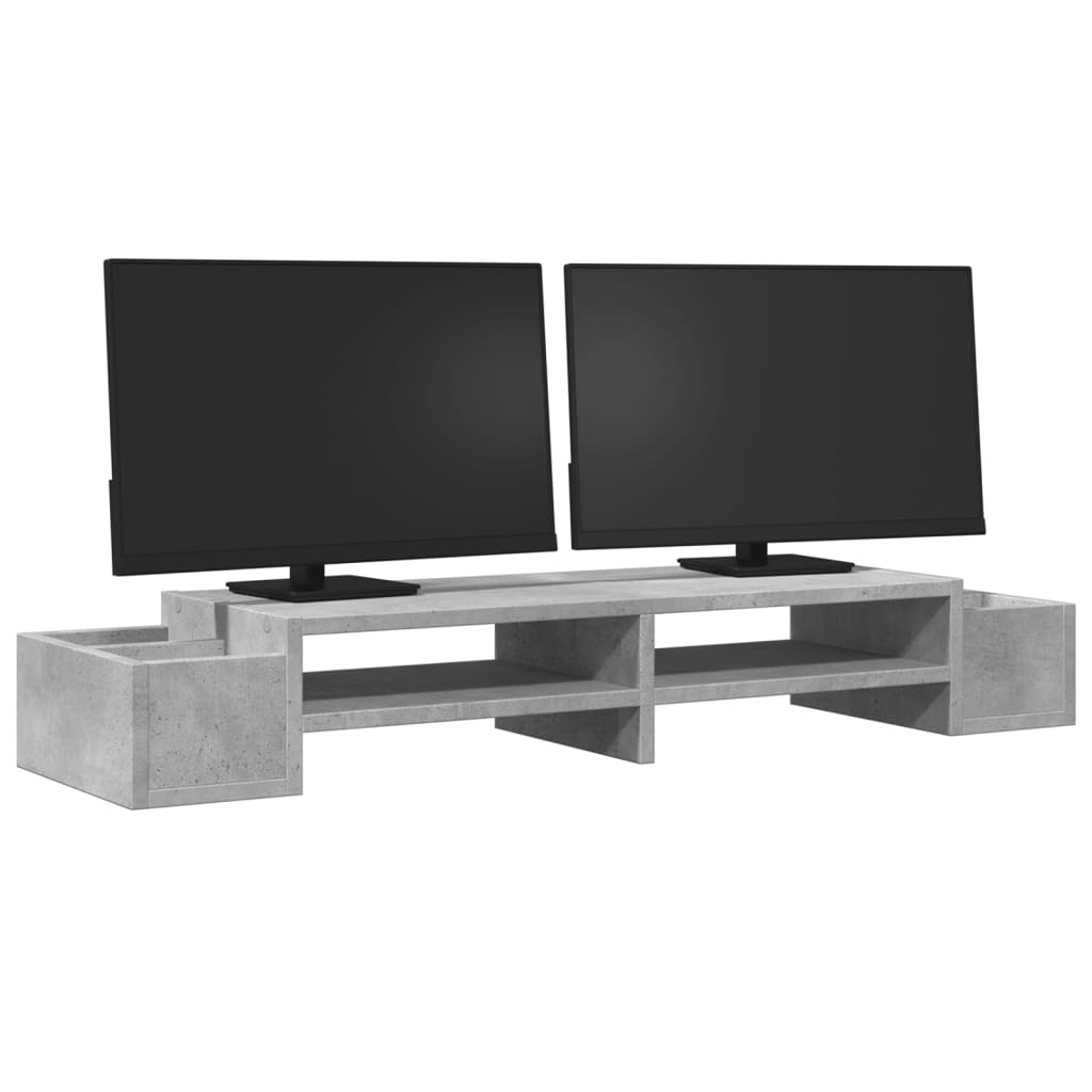betonszürke szerelt fa monitorállvány tárolóval 100x27x15 cm