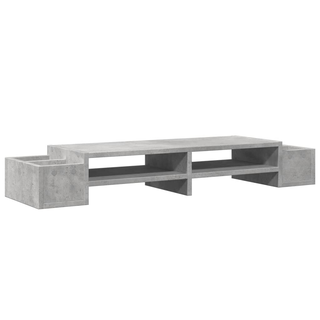 betonszürke szerelt fa monitorállvány tárolóval 100x27x15 cm