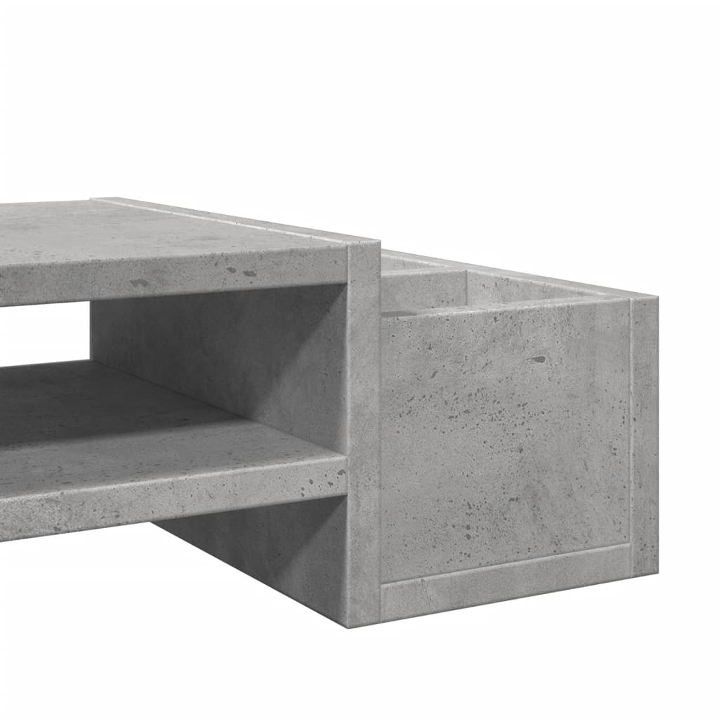 betonszürke szerelt fa monitorállvány tárolóval 100x27x15 cm