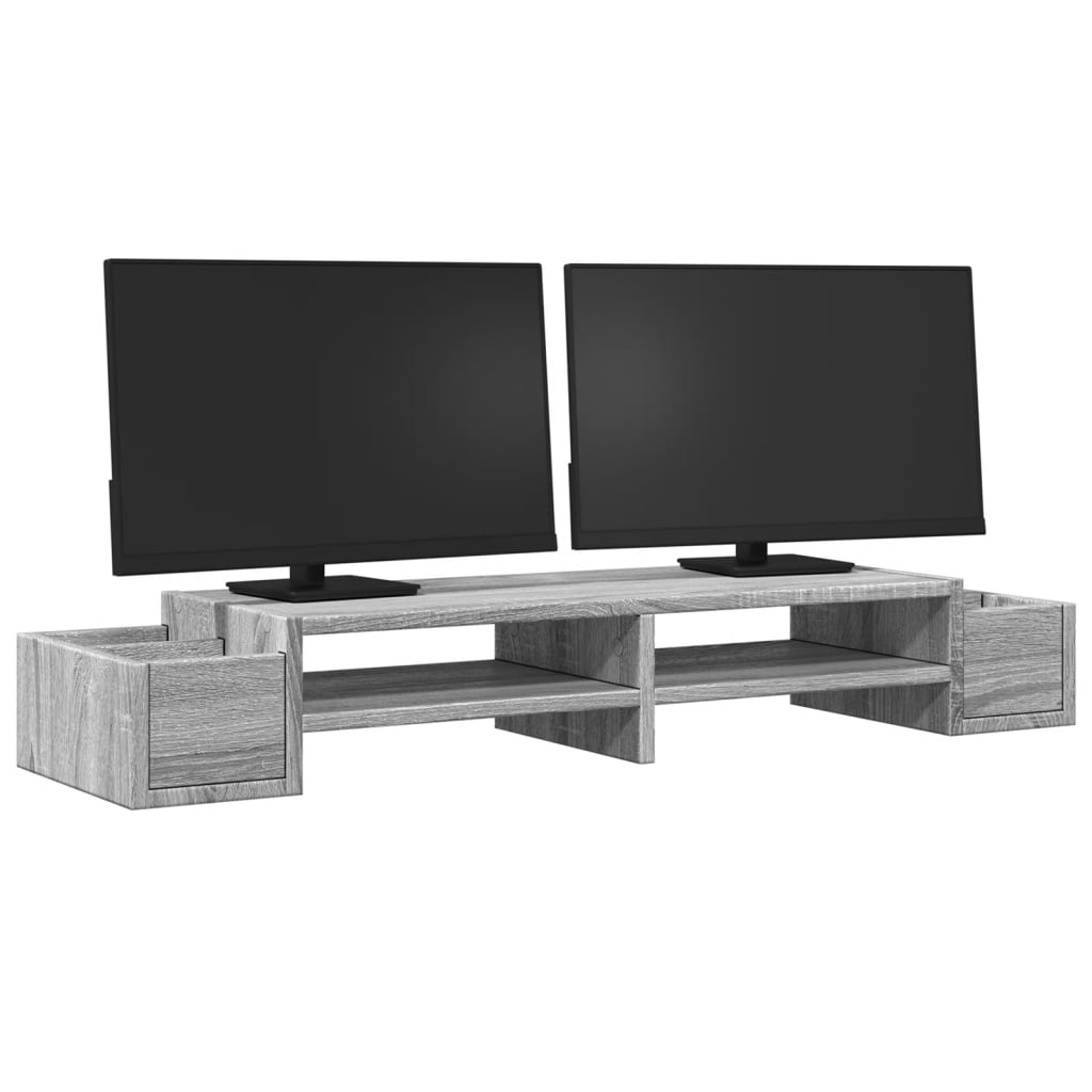 szürke sonoma szerelt fa monitorállvány tárolóval 100x27x15 cm