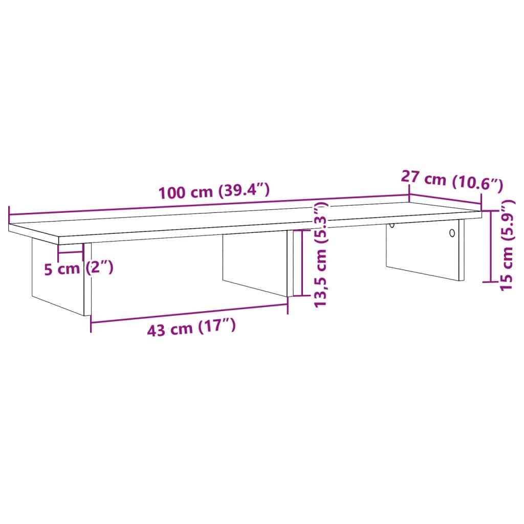fehér szerelt fa monitorállvány 100 x 27 x 15 cm