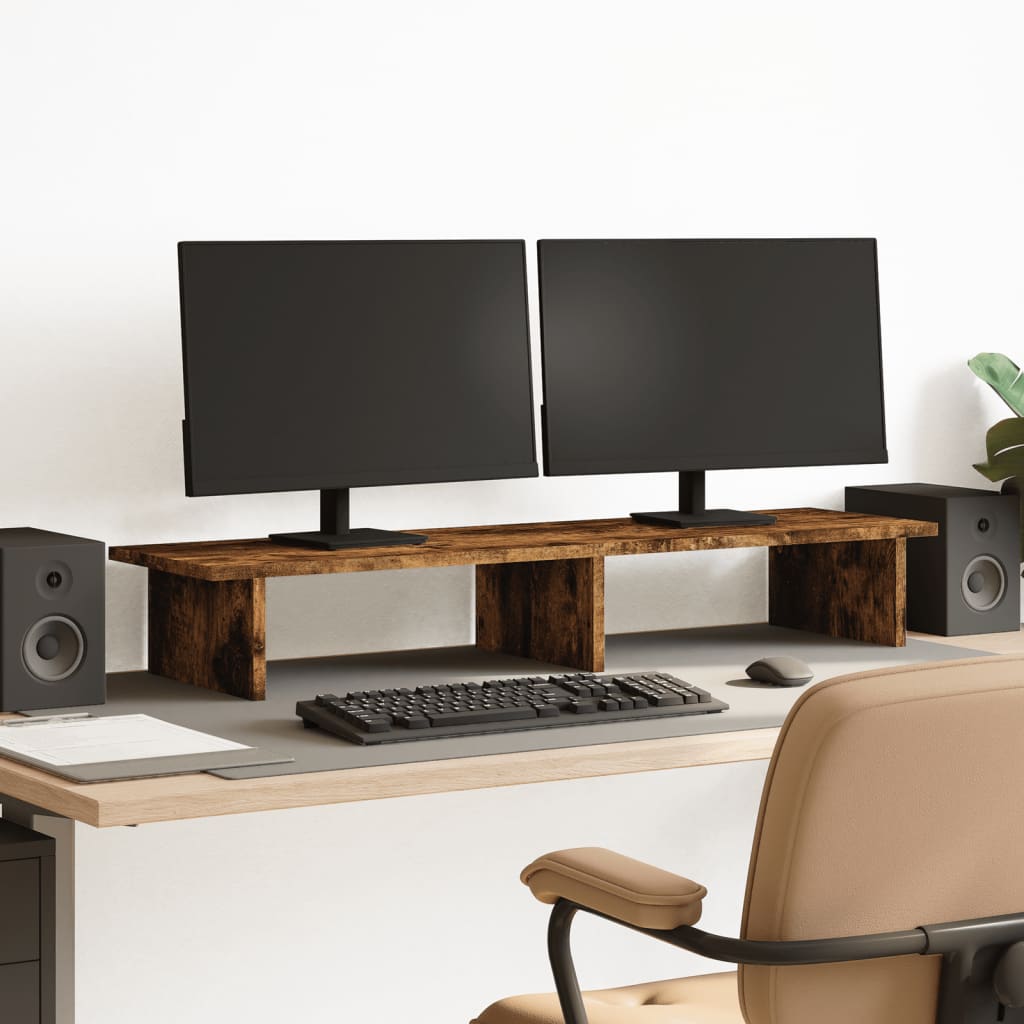 füstös tölgy színű szerelt fa monitorállvány 100 x 27 x 15 cm