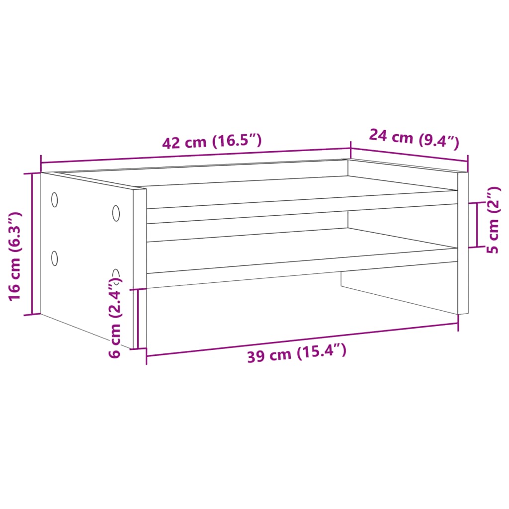 betonszürke szerelt fa monitorállvány 42 x 24 x 16 cm