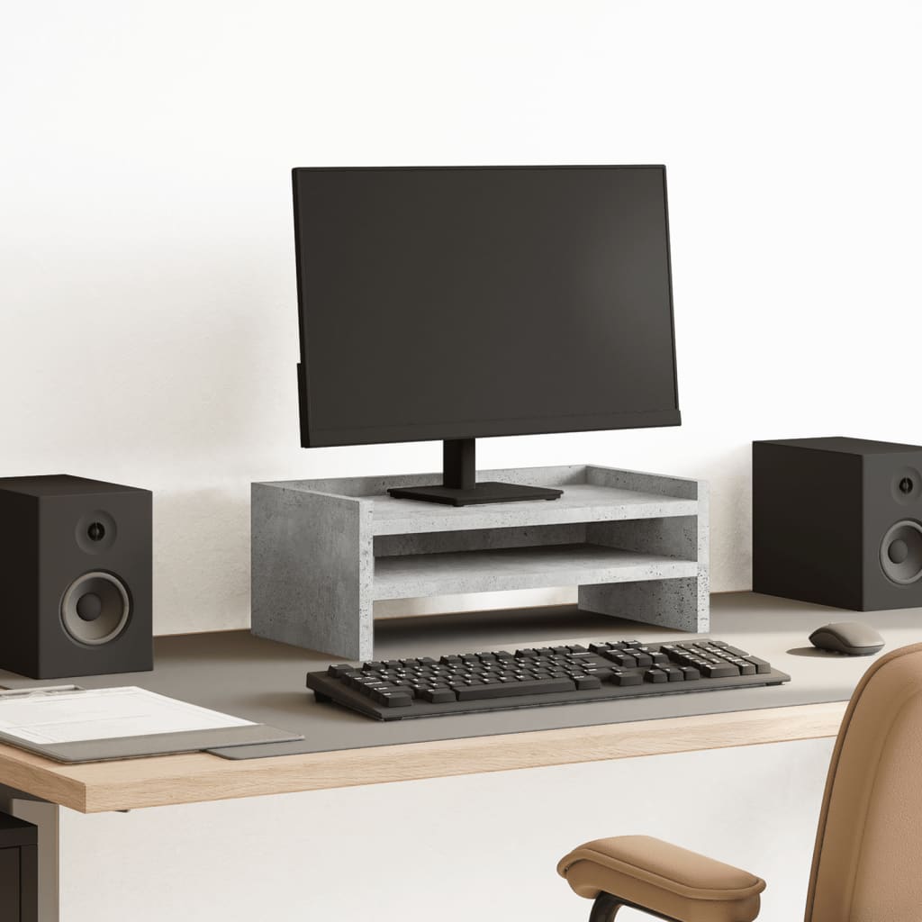 betonszürke szerelt fa monitorállvány 42 x 24 x 16 cm