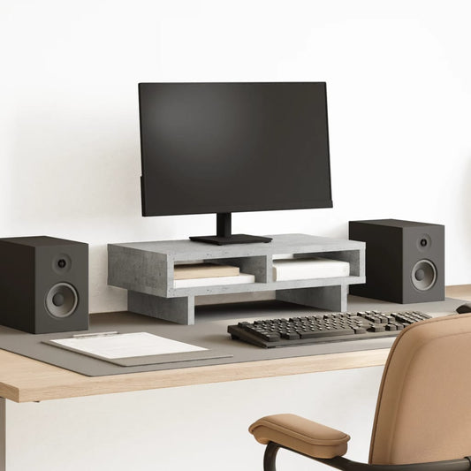 betonszürke szerelt fa monitorállvány 50 x 27 x 15 cm
