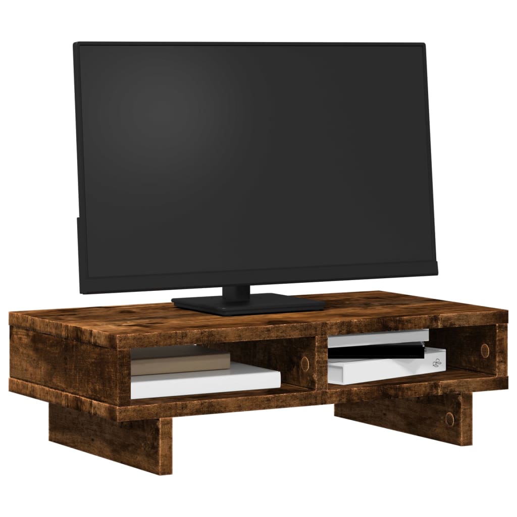 füstös tölgy színű szerelt fa monitorállvány 50 x 27 x 15 cm