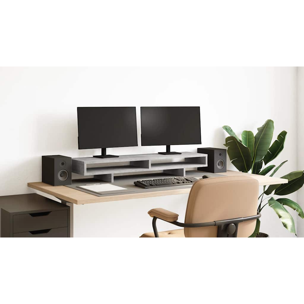 betonszürke szerelt fa monitorállvány 100 x 27 x 15 cm