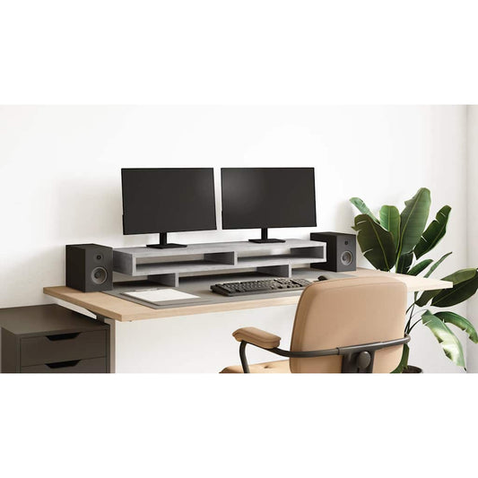 betonszürke szerelt fa monitorállvány 100 x 27 x 15 cm