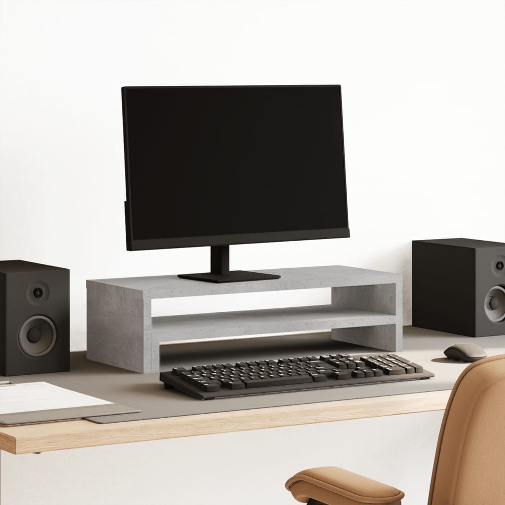 betonszürke szerelt fa monitorállvány 54 x 22 x 15 cm
