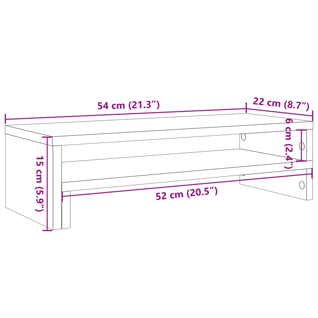 kézműves tölgy színű szerelt fa monitorállvány 54 x 22 x 15 cm
