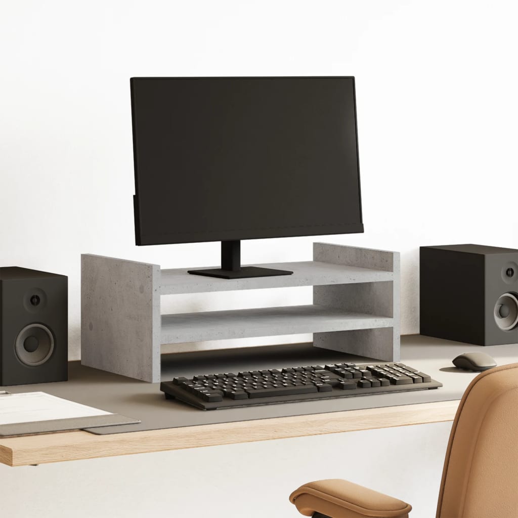 betonszürke szerelt fa monitorállvány 50 x 27 x 20 cm