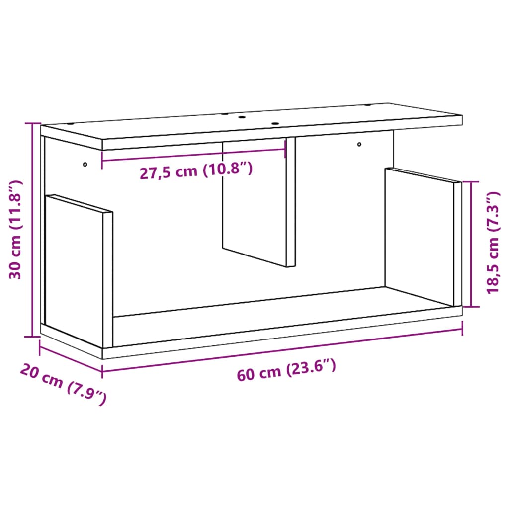 fekete szerelt fa faliszekrény 60 x 20 x 30 cm