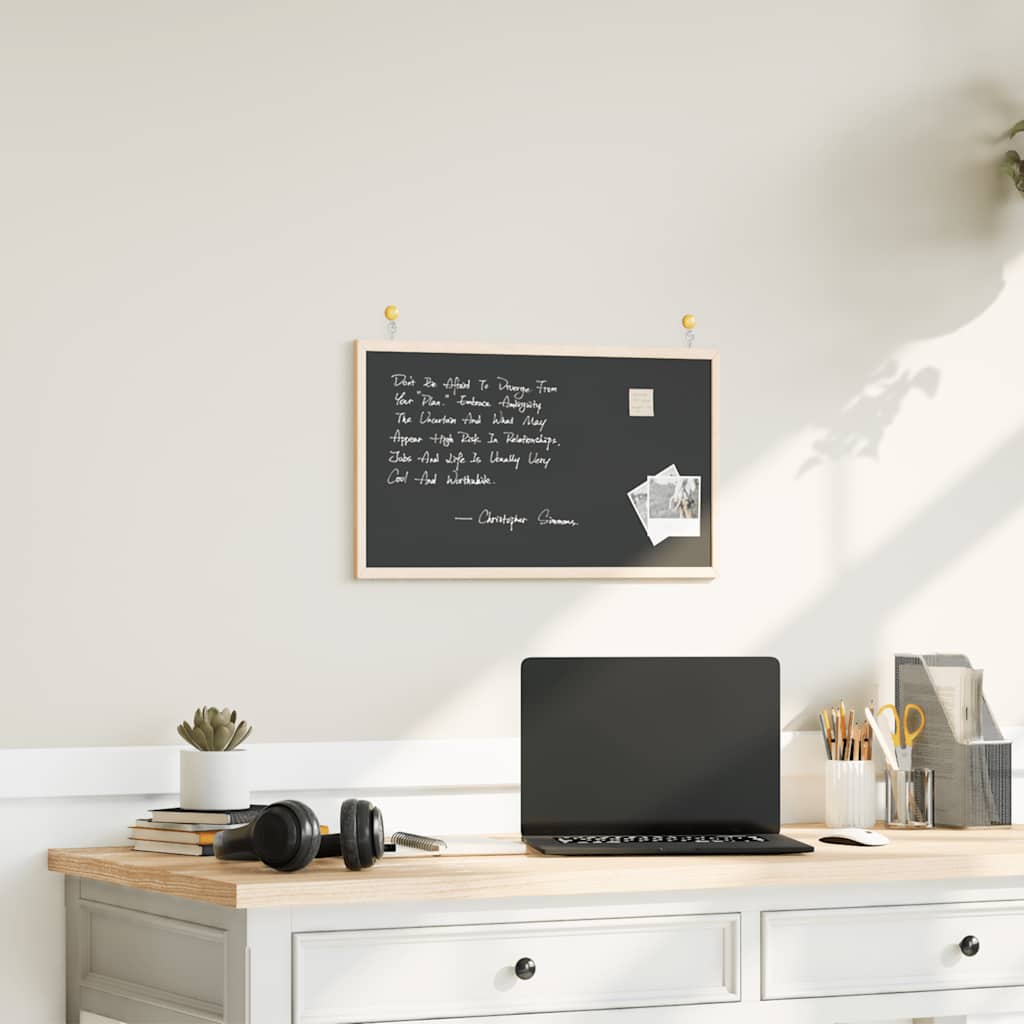 fekete krétatábla tömör fenyőfa kerettel 60 x 40 cm