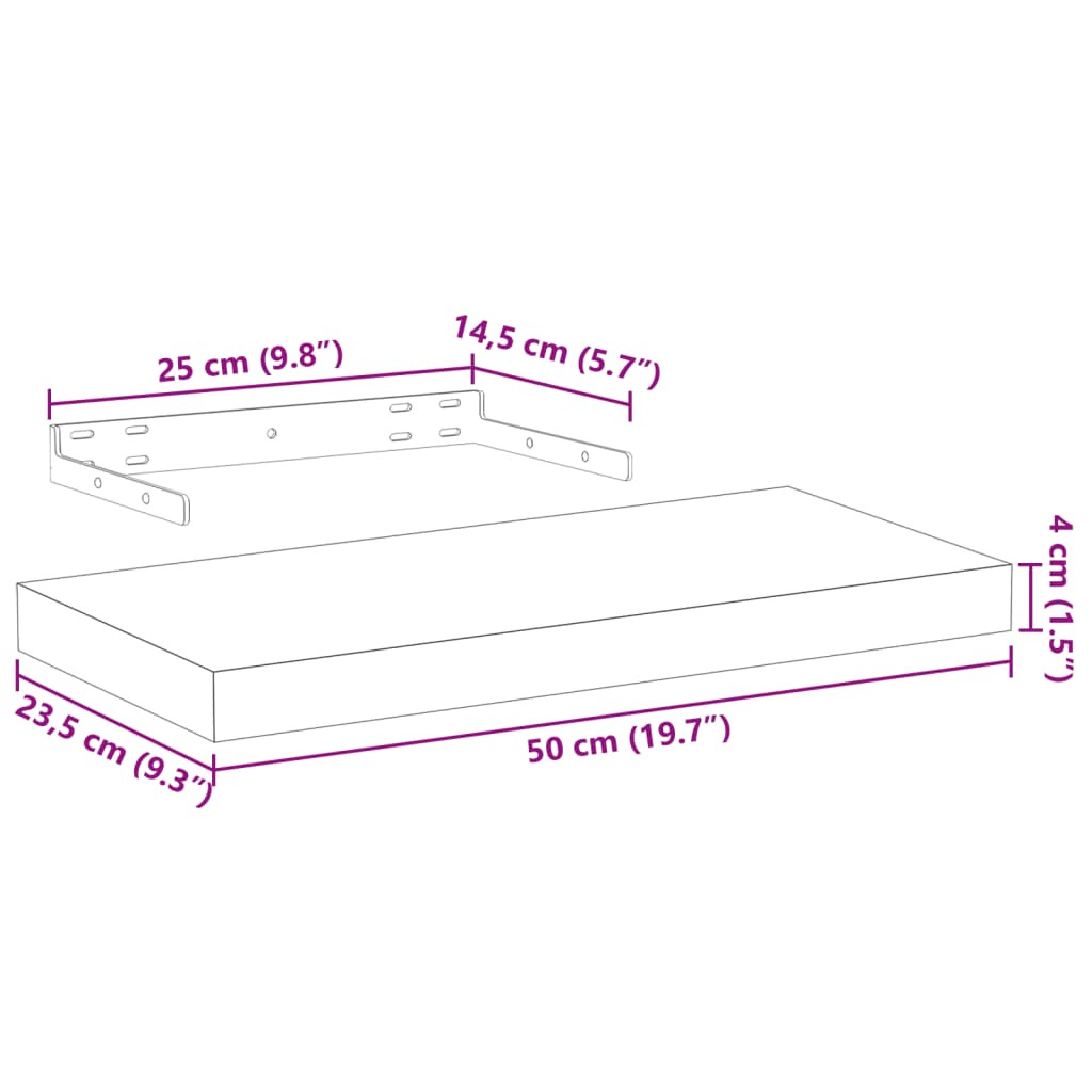 2 db szerelt fa függőpolc 50 x 23,5 x 4 cm