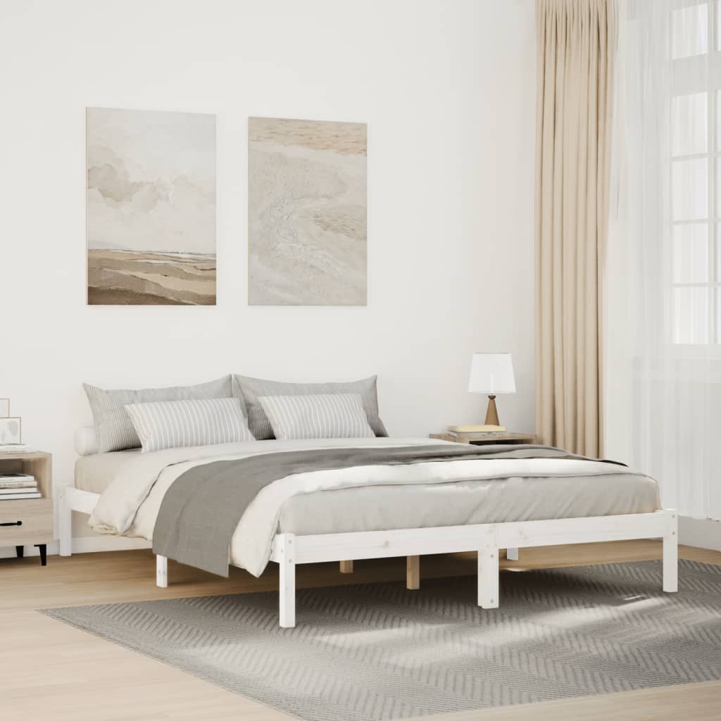 fehér tömör fenyő extra hosszú ágykeret matrac nélkül 140x220cm